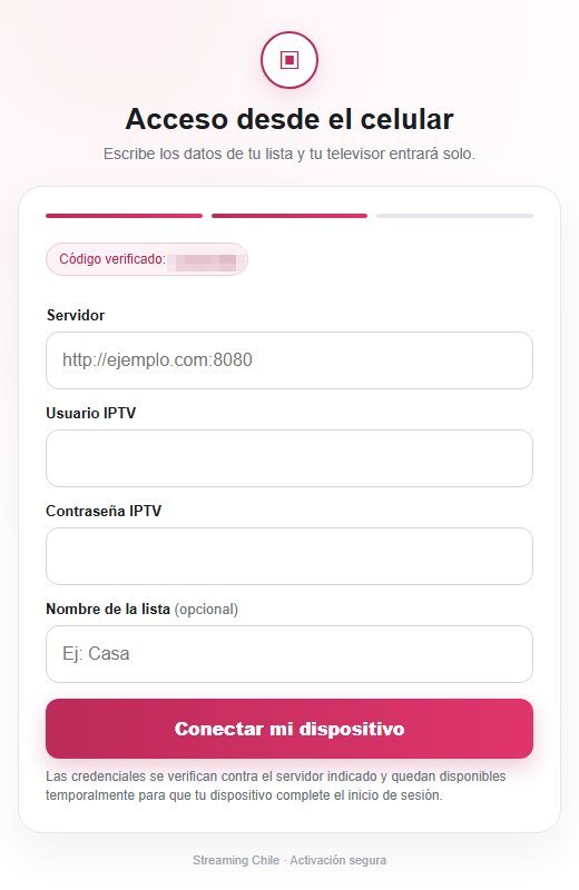 Página de activación de IPTV Chile en el celular